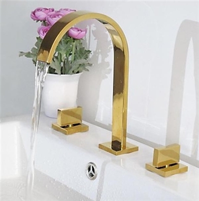 Leo Gold Plate Bathroom 3pcs Sink Faucet Dual Handles Centerset Mixer Tap
